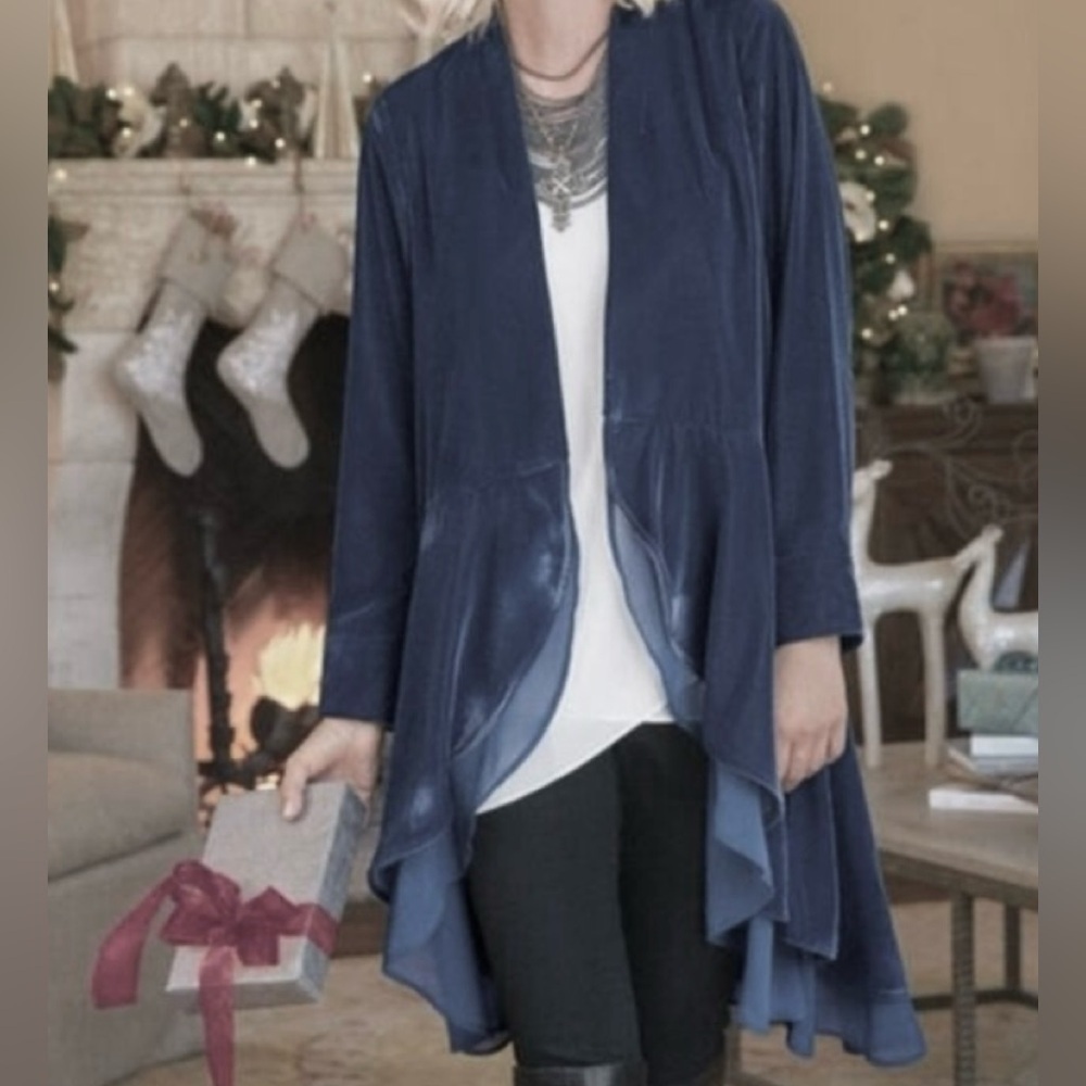 Soft Surroundings Yorkshire Velvet Duster Jacket Ruffled Duster Gray XS NWOT